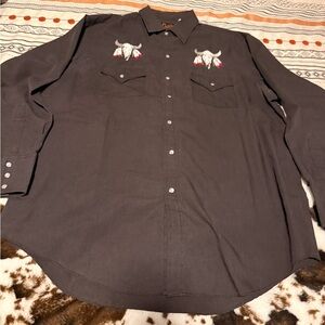 Men's Black Western Shirt with Embroidered Details